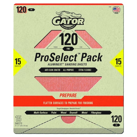 Gator Finishing ProSelect Pack AlumiNext Sanding Sheets, 120 Fine Grit 7282